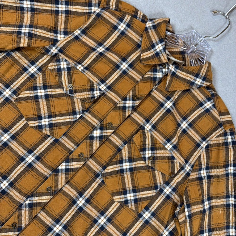Mester & Orchard Plaid Flannel Button Down Shirt Women's Small Brown